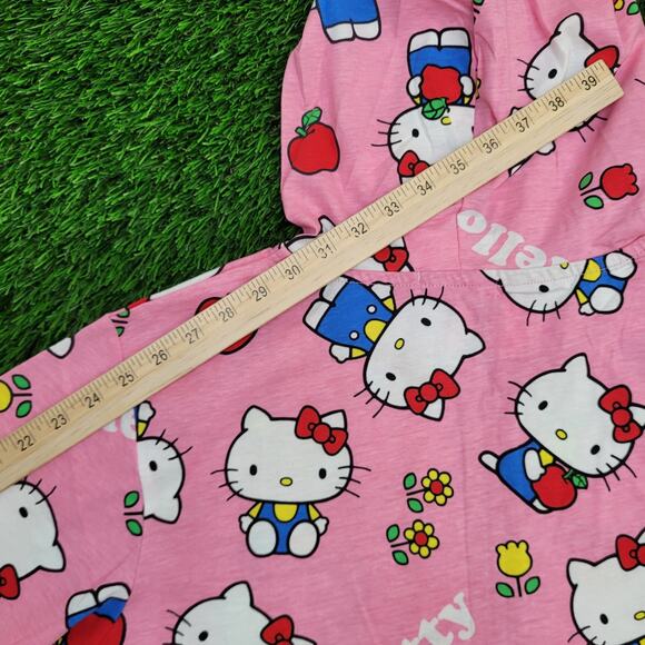 Hello-Kitty Sanrio Zip Hoodie Jacket Womens L/XL 21x27 Pink AOP Lightweight - Picture 3 of 14